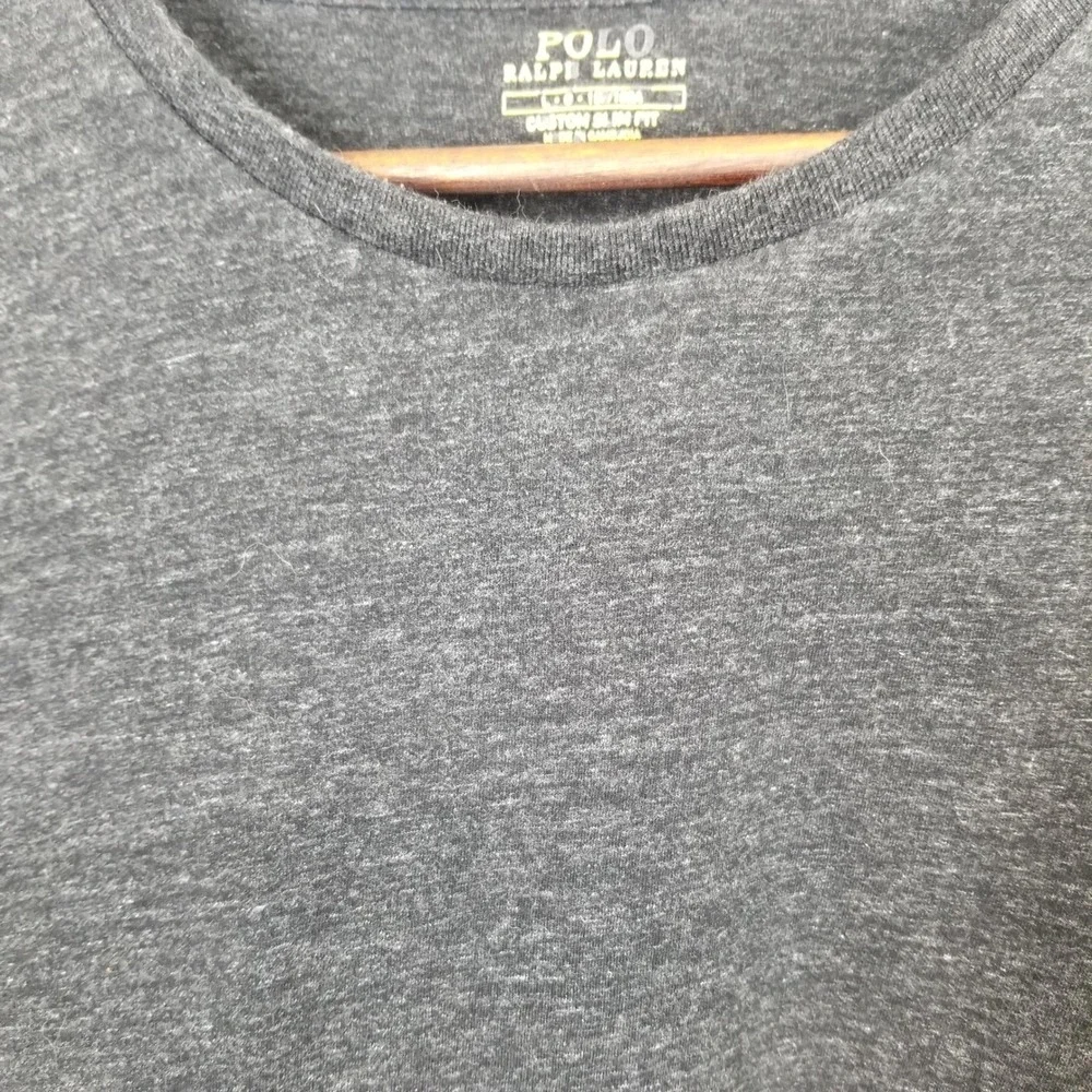 Mens Ralph Lauren Long Sleeve TShirt Heather Gray Large Custom Slim Fit Red Pony